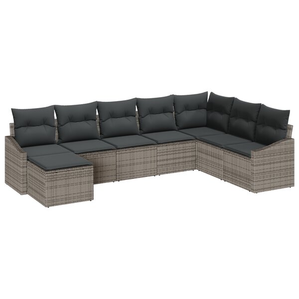 vidaXL Ensemble de Canapé de Jardin 8 Pièces avec Coussins en Poly Rattan Gris