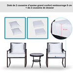 Outsunny Ensemble de jardin 3 pièces style cosy 2 fauteuils à bascule avec coussins assise dossier + table basse résine tressée brun crème