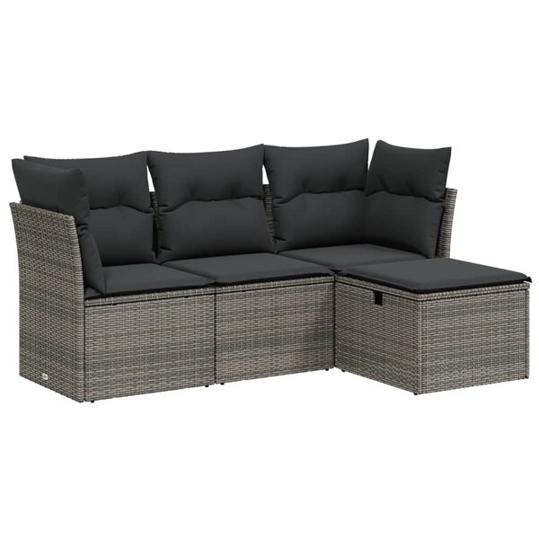vidaXL Salon de jardin 4 Pièces avec coussins gris résine tressée