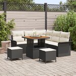Ensemble de Canapés de Jardin 8 Pièces avec Coussins Noir Poly Rotin Acacia