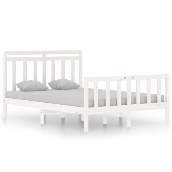 vidaXL Cadre de lit Blanc Bois massif 135x190 cm Double