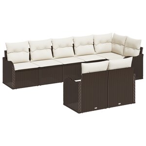 Ensemble de canapé de jardin 8 pièces avec coussins Marron Poly Rotin