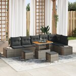 Ensemble de canapé de jardin 9 pièces avec coussins Gris Poly Rotin Acacia