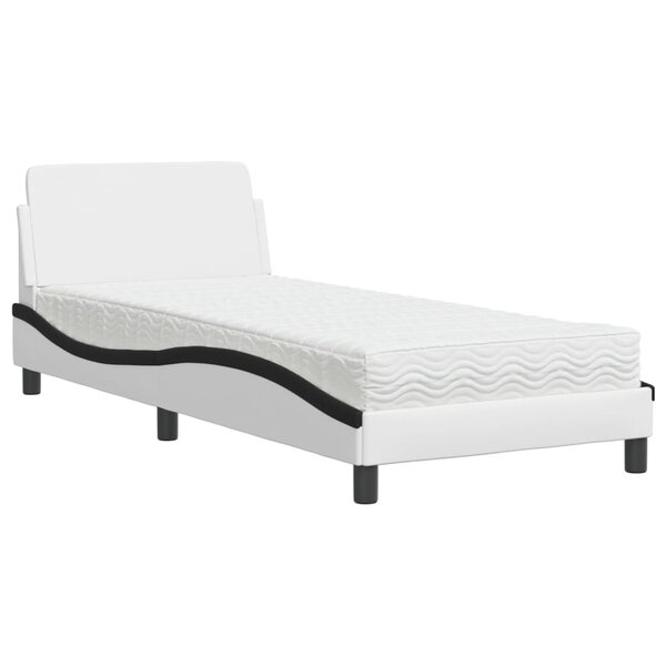 vidaXL Lit avec matelas blanc et noir 90x200 cm similicuir