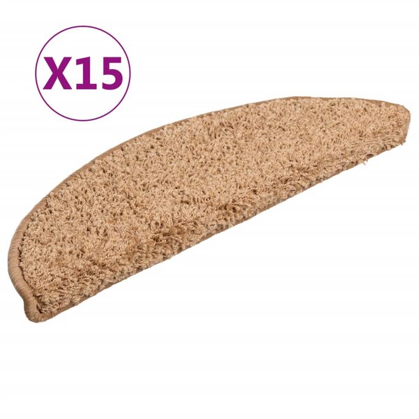 vidaXL Tapis d'escalier 15 Pièces beige 56x17x3 cm