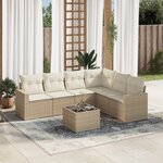 vidaXL Salon de jardin avec coussins 7 Pièces beige résine tressée
