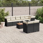 vidaXL Salon de jardin 9 Pièces avec coussins noir résine tressée