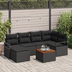 Ensemble de canapé de jardin 7 pièces avec coussins noirs en poly rotin acacia