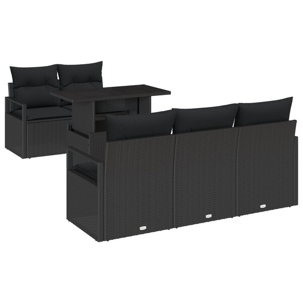 Ensemble de Canapés de Jardin de 6 Pièces avec Coussins en Noir Rattan Poly