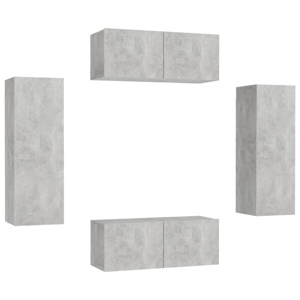 vidaXL Ensemble de meubles TV 4 Pièces Gris béton Bois d'ingénierie