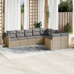 vidaXL Salon de jardin avec coussins 9Pièces mélange beige résine tressée
