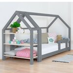 Lit cabane avec étagère 90 x 180 gris et naturel