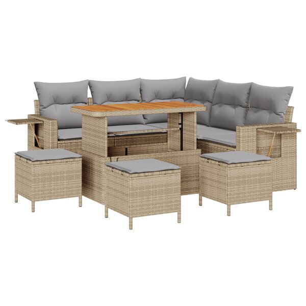 vidaXL Ensemble de Canapé de Jardin 9 Pièces Beige Rattan Acacia