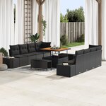 vidaXL Ensemble de Sofa de Jardin en 11 Pièces avec Coussins Noir Poly Rattan Acacia