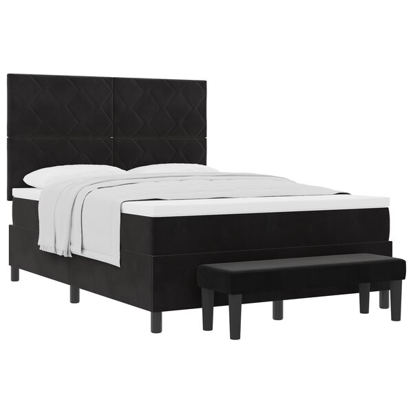 vidaXL Lit à ressorts avec matelas et banc noir 140x190 cm en velours