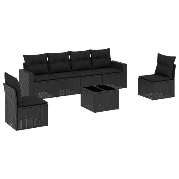 vidaXL Salon de jardin 7 Pièces avec coussins noir résine tressée