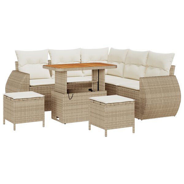 Ensemble de Canapés de Jardin de 8 Pièces avec Coussins en Rotin Poly Beige et Acacia