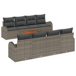 Ensemble de Canapé de Jardin 9 Pièces avec Coussins Gris Poly Rattan Acacia