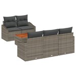 vidaXL Ensemble de Canapé de Jardin 6 Pièces avec Coussins Gris Poly Rattan Acacia