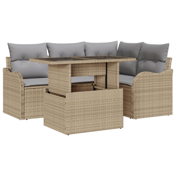 Ensemble de canapés de jardin de 5 pièces avec coussins en poly rotin beige