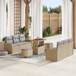 Ensemble de canapé de jardin 9 pièces avec coussins beige en rotin synthétique