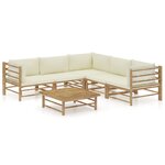 vidaXL Salon de jardin 6 Pièces avec coussins blanc crème bambou