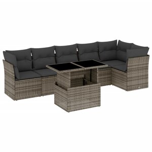 vidaXL Salon de jardin avec coussins 7 Pièces gris résine tressée