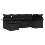 Ensemble de canapé de jardin 6 pièces avec coussins en rotin poly noir