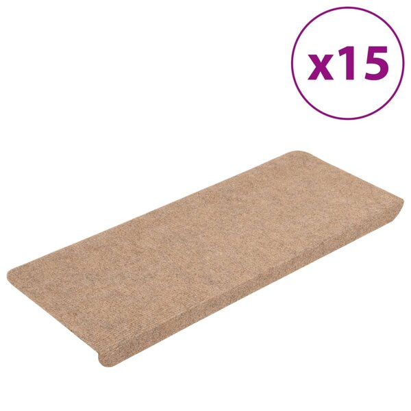 vidaXL Tapis d'escalier auto-adhésifs 15 Pièces 65x24 5x3 5 cm Beige