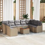 vidaXL Ensemble de Canapés de Jardin 10 Pièces avec Coussins Beige en Rattan Poly Acacia
