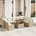 vidaXL Ensemble de Salle à Manger de Jardin de 10 Pièces avec Coussins Beige Poly Rotin Acacia