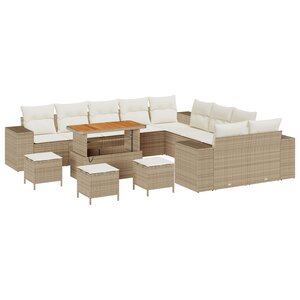 vidaXL Ensemble de canapé de jardin 14 pièces avec coussins beiges en rotin synthétique acacia