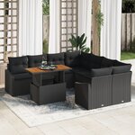 vidaXL Ensemble de sofa de jardin 9 pièces avec coussins noirs en poly rotin