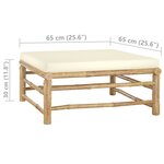 Salon de jardin meuble d'extérieur ensemble de mobilier 4 pièces avec coussins blanc crème bambou 02_0016088