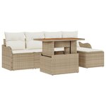 Ensemble de canapé de jardin vidaXL 6 pièces avec coussins Beige Poly Rotin Acacia