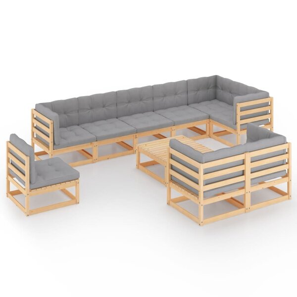 Salon de jardin meuble d'extérieur ensemble de mobilier 10 pièces avec coussins bois de pin massif 02_0014996