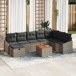 vidaXL Ensemble de canapés de jardin 9 pièces avec coussins gris en poly rattan