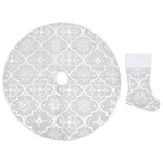 vidaXL Jupe de sapin de Noël de luxe avec chaussette Blanc 122cm Tissu