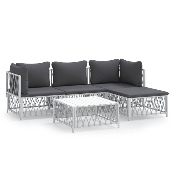 vidaXL Salon de jardin avec coussins 5 Pièces blanc acier