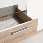 Armoire battante - Panneaux de particules - Blanc et chêne - 3 portes et 2 tiroirs + miroir - 121 x 54 x 200 1 cm - SELKEA