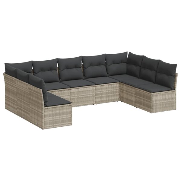 vidaXL Salon de jardin 9 Pièces avec coussins gris clair résine tressée
