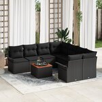 vidaXL Ensemble de Canapé de Jardin 9 Pièces avec Coussins Noir Poly Rattan Acacia