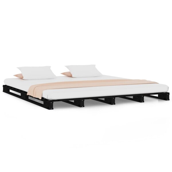 vidaXL Lit de palette noir 120x200 cm bois de pin massif