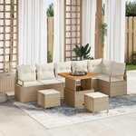 vidaXL Ensemble de Canapé de Jardin 9 Pièces avec Coussins Beige Poly Rattan Acacia