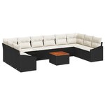 vidaXL Ensemble de Canapé de Jardin 11 Pièces avec Coussins Noir Poly Rattan Acacia
