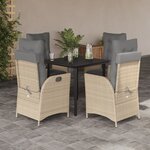 vidaXL Ensemble à manger de jardin avec coussins 5Pièces Beige poly rotin