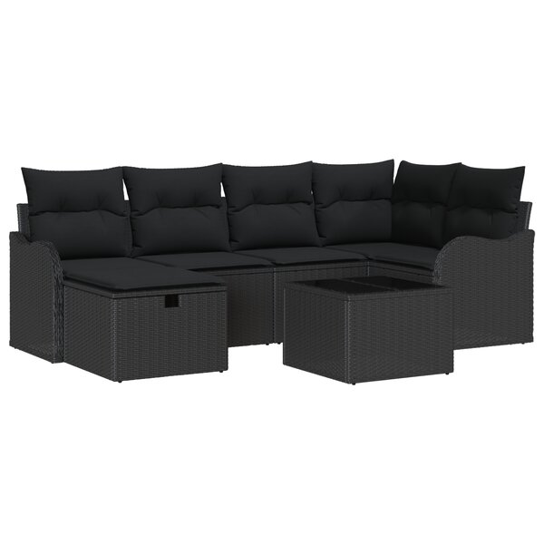 Ensemble de 7 Pièces de Canapé de Jardin avec Coussins Noir Rattan Poly