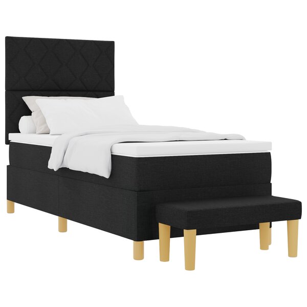 vidaXL Lit à sommier avec matelas et banc noir 90x190 cm en tissu