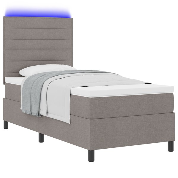 vidaXL Lit à Sommier avec Matelas & Lumière LED Taupe 90x190 cm Tissu