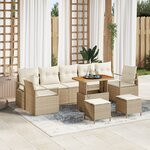 Ensemble de 10 Pièces de Sofa de Jardin avec Coussins Beige Rattan Poly Acacia